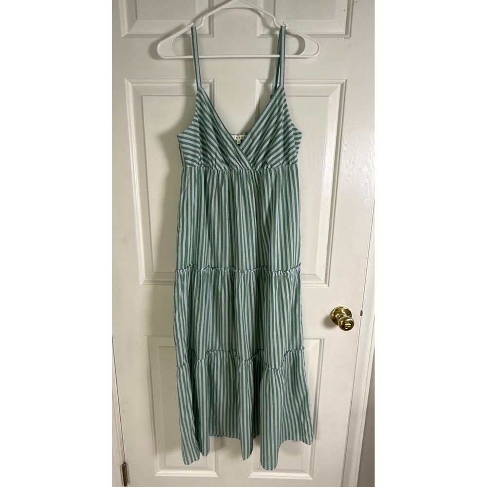 Xirena Tiered Midi Dress S Green White Stripe Coastal Cottagecore Boho Summer